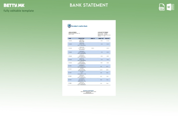 модерен стил Лесото Стандарден шаблон за извод од банка во Лесото